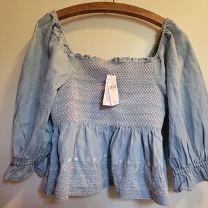 Women's Blue Smocked Top